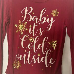 Beware Women long sleeve Red Wine Christmas shirt “Baby it’s cold outside” Sz S